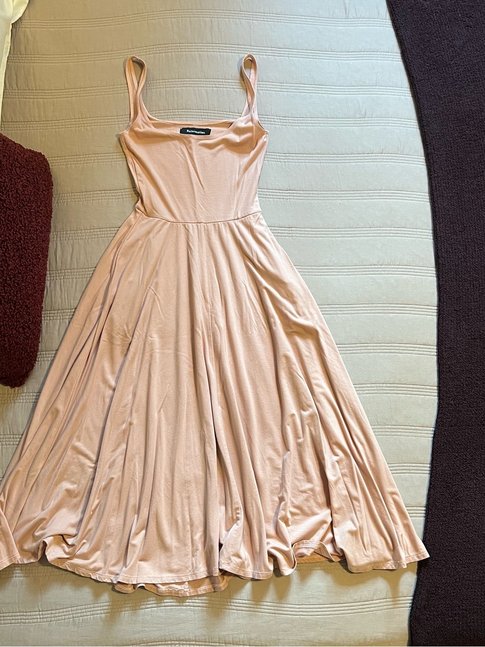 Reformation Sleeveless Scoop-Neck Midi Dress Dusty Rose Tencel Fit and Flare